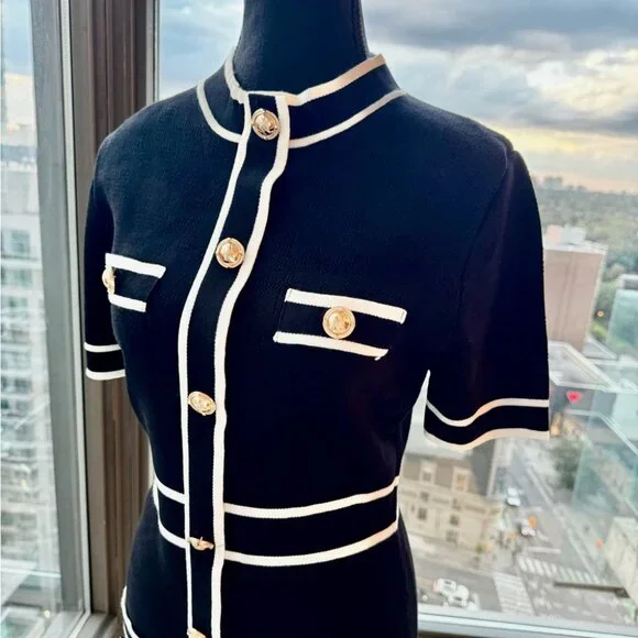 🆕KARL LAGERFELD🧿 NWT Classic Knit Dress with Embroidered Monogram, Black, Sz M - Picture 6 of 16